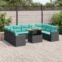 vidaXL 10-Piece Lounge Set with Cushions Poly Rattan Black