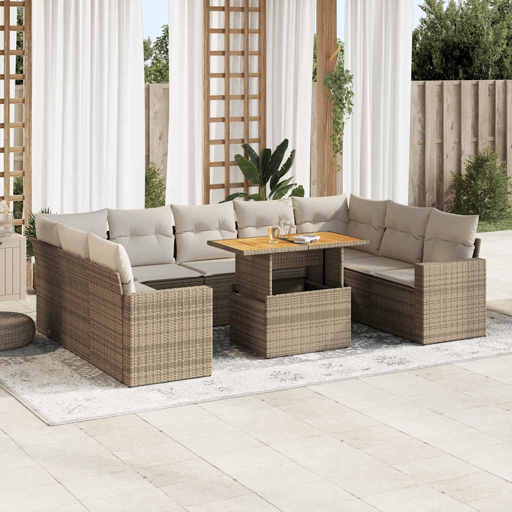 vidaXL 10-Piece Lounge Set with Cushions Poly Rattan Black