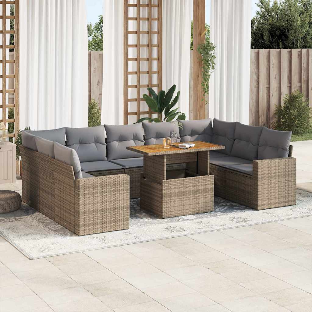 vidaXL 10-Piece Lounge Set with Cushions Poly Rattan Black