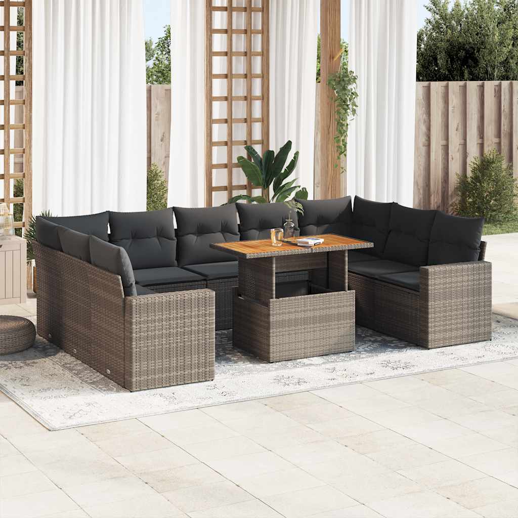 vidaXL 10-Piece Lounge Set with Cushions Poly Rattan Black