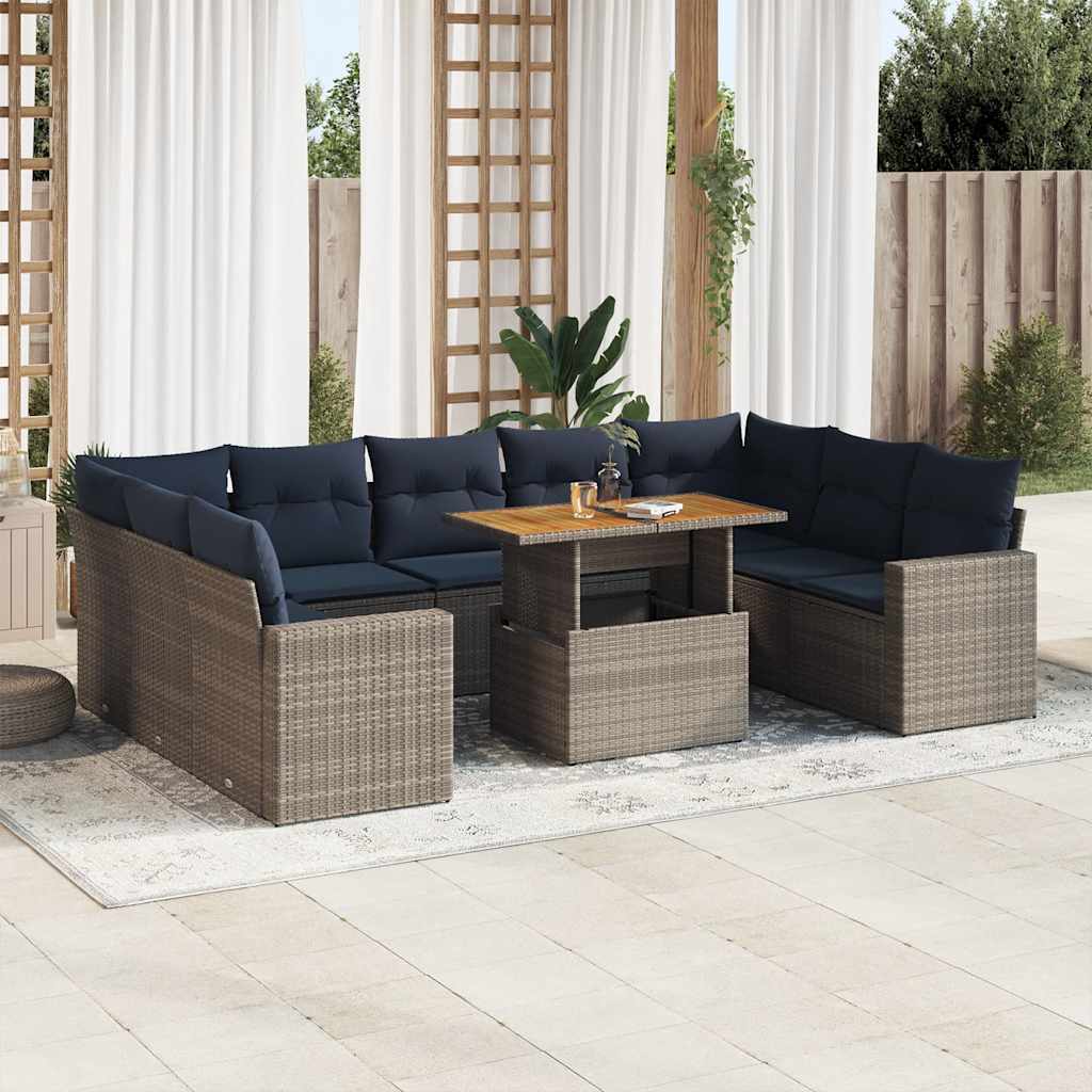 vidaXL 10-Piece Lounge Set with Cushions Poly Rattan Black