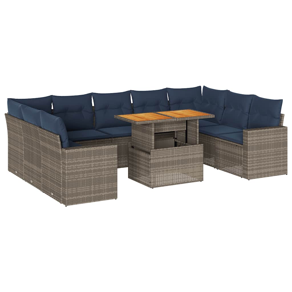 vidaXL 10-Piece Lounge Set with Cushions Poly Rattan Black