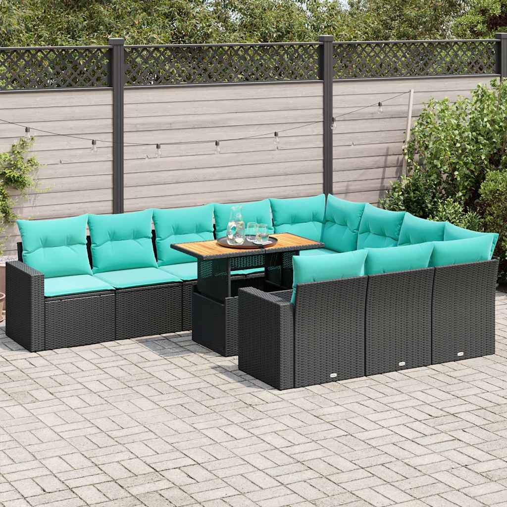 vidaXL 11-Piece Lounge Set with Cushions Poly Rattan Black