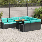 vidaXL 11-Piece Lounge Set with Cushions Poly Rattan Black