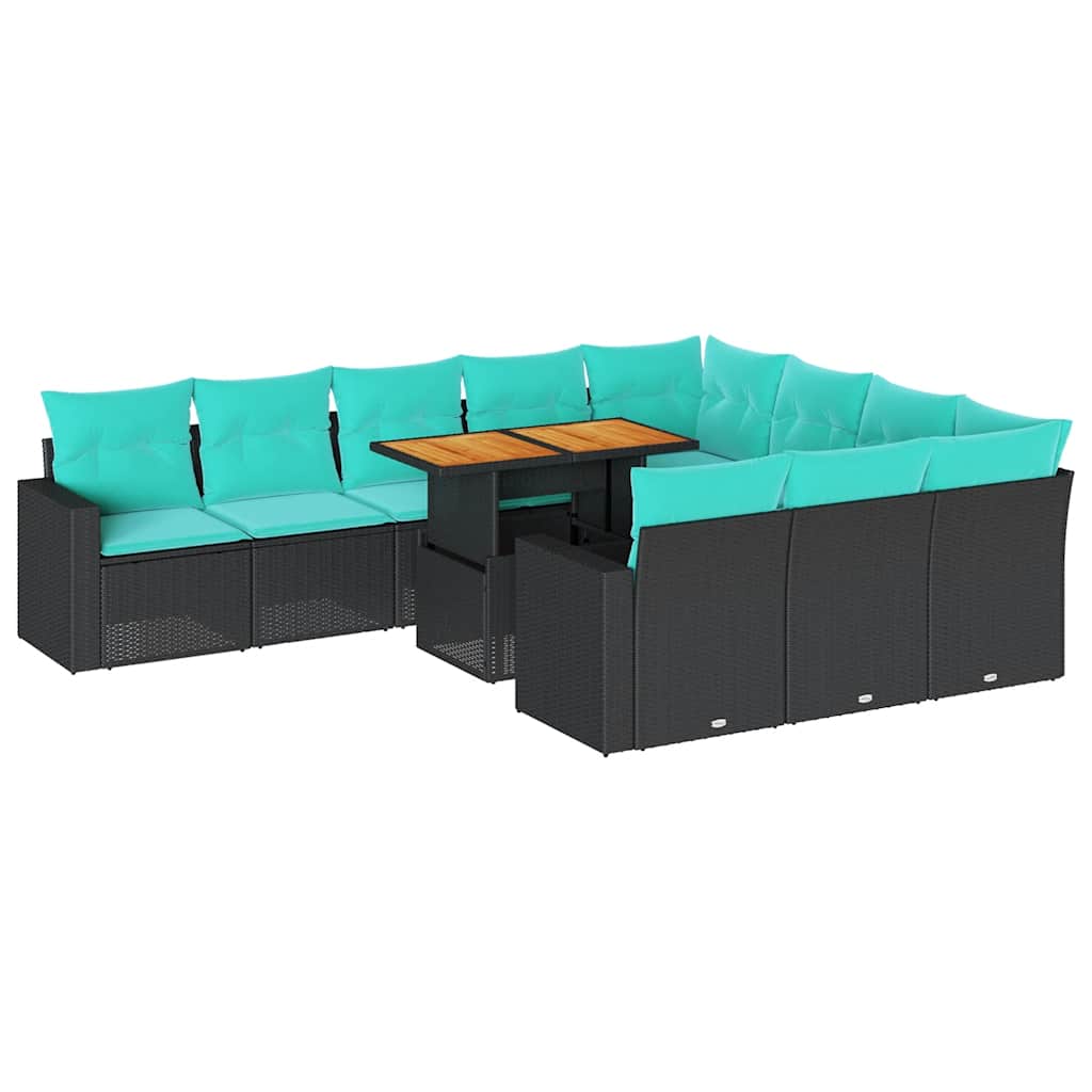 vidaXL 11-Piece Lounge Set with Cushions Poly Rattan Black