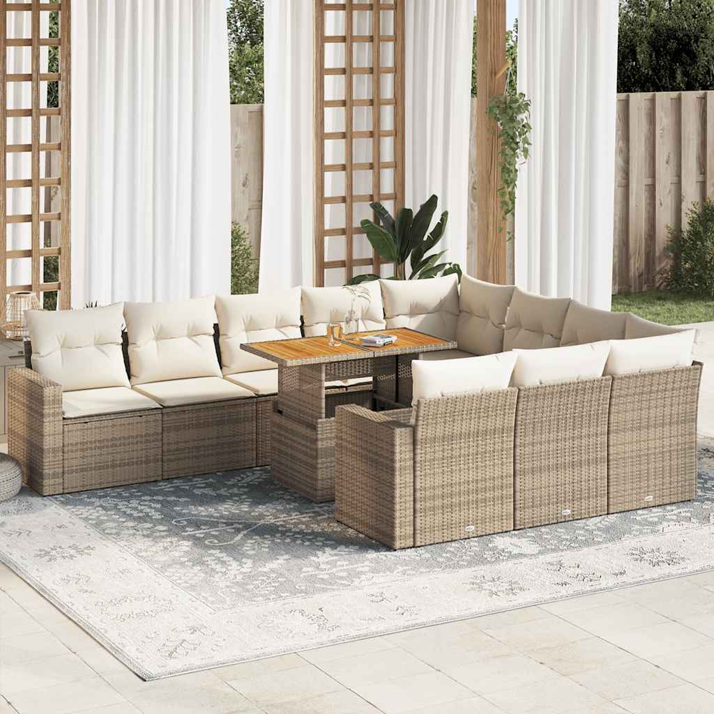 vidaXL 11-delige Loungeset met kussens poly rattan zwart