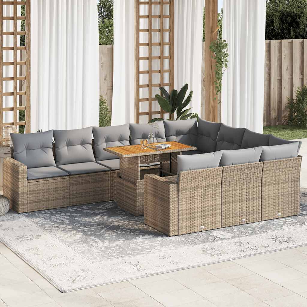 vidaXL 11-delige Loungeset met kussens poly rattan zwart
