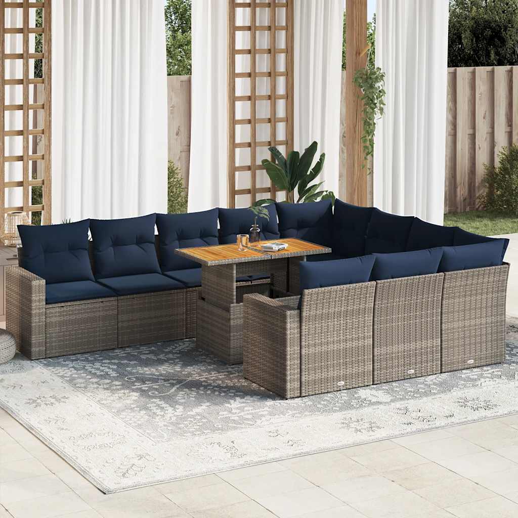 vidaXL 11-Piece Lounge Set with Cushions Poly Rattan Black