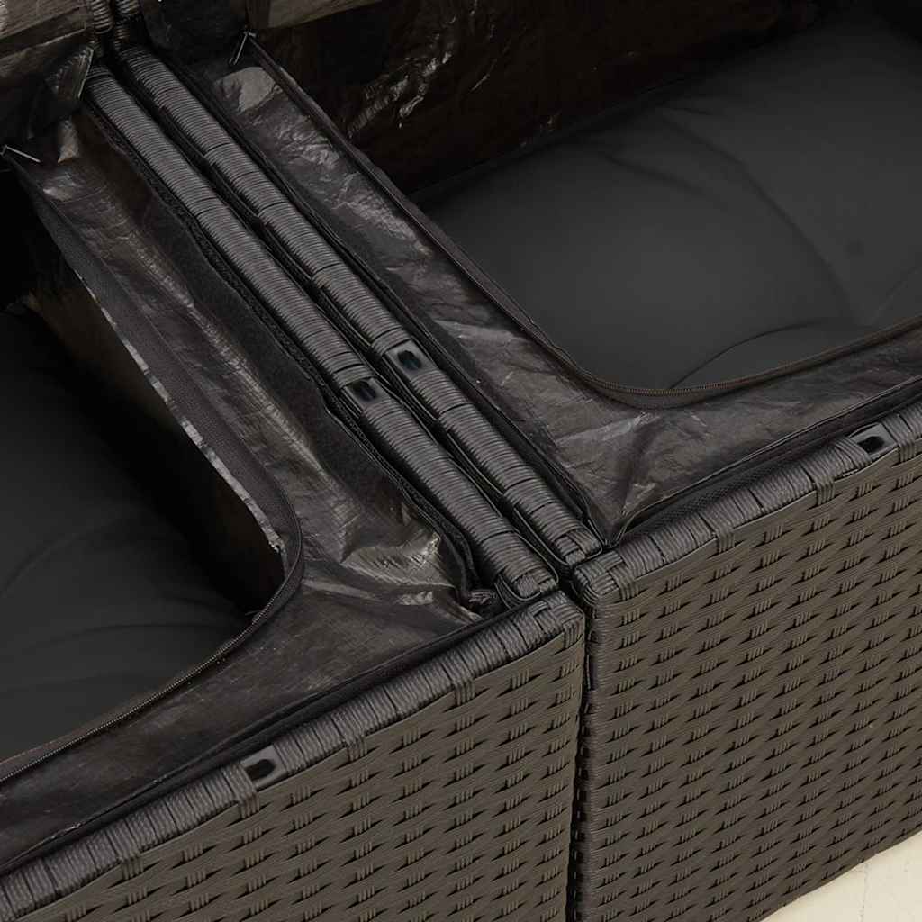 vidaXL 5-delige Loungeset met kussens poly rattan zwart