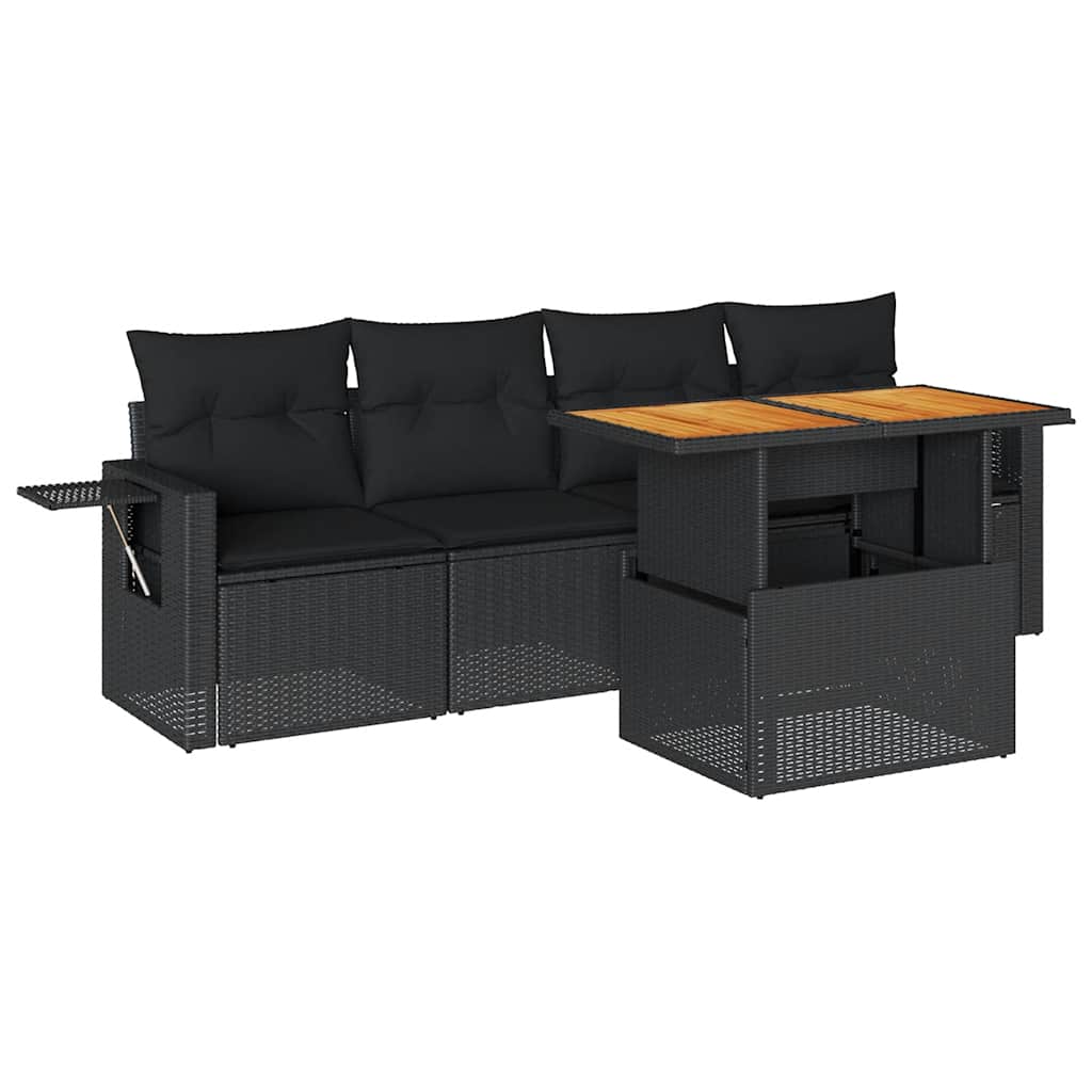 vidaXL 5-delige Loungeset met kussens poly rattan zwart