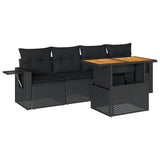 vidaXL 5-delige Loungeset met kussens poly rattan zwart