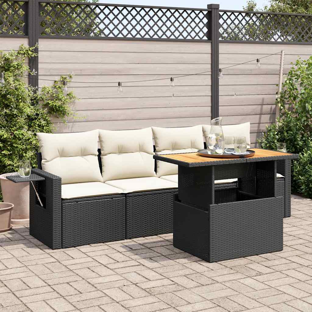 vidaXL 5-delige Loungeset met kussens poly rattan zwart