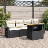 vidaXL 5-delige Loungeset met kussens poly rattan zwart