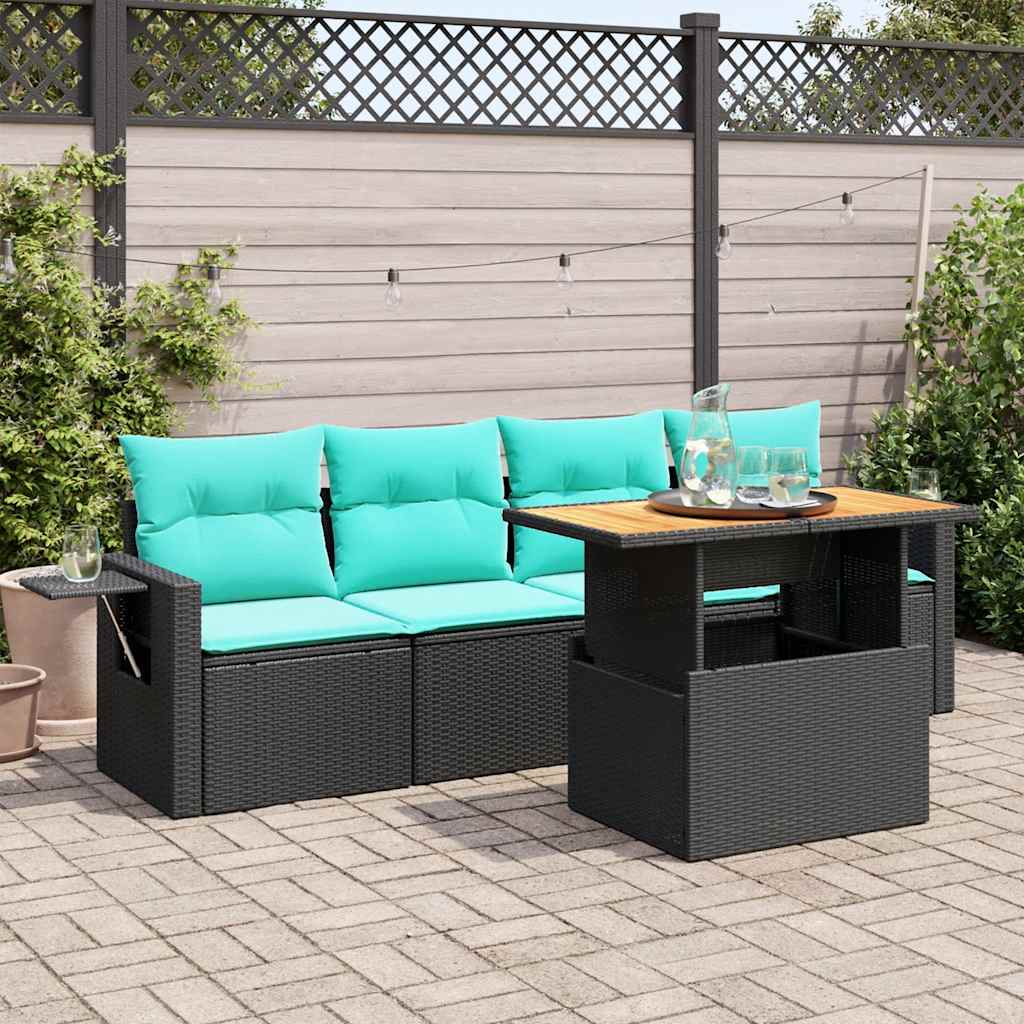 vidaXL 5-Piece Lounge Set with Cushions Poly Rattan Black