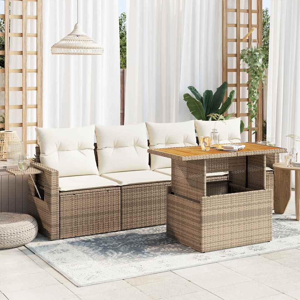 vidaXL 5-delige Loungeset met kussens poly rattan zwart