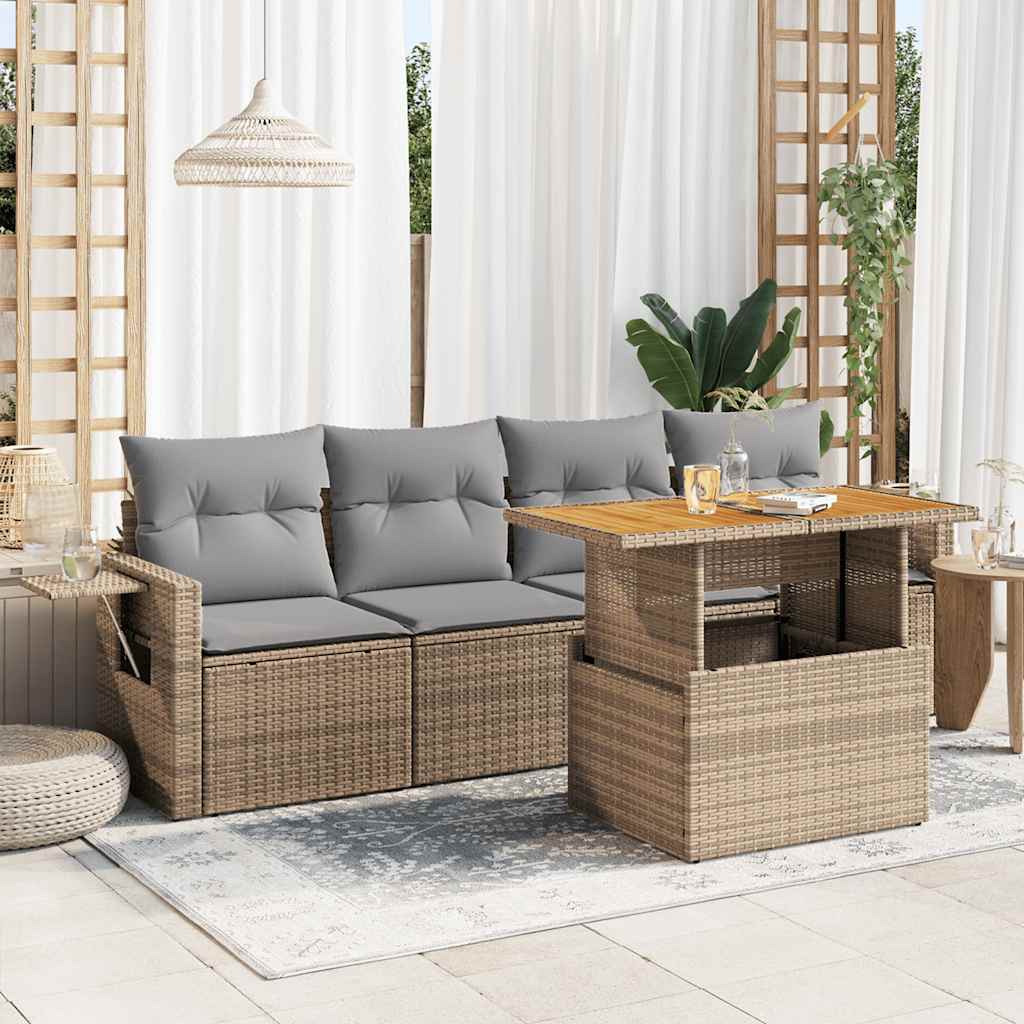 vidaXL 5-delige Loungeset met kussens poly rattan zwart