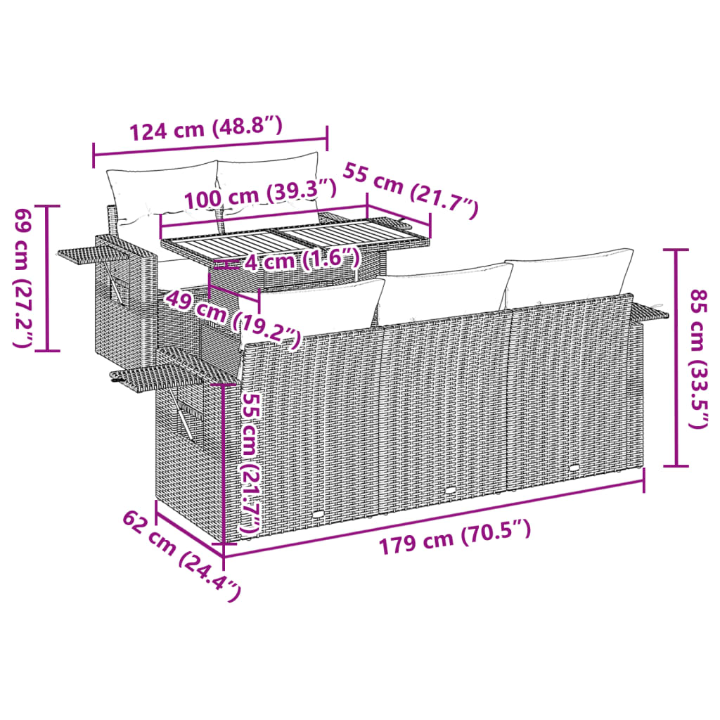 vidaXL 6-delige Loungeset met kussens poly rattan zwart