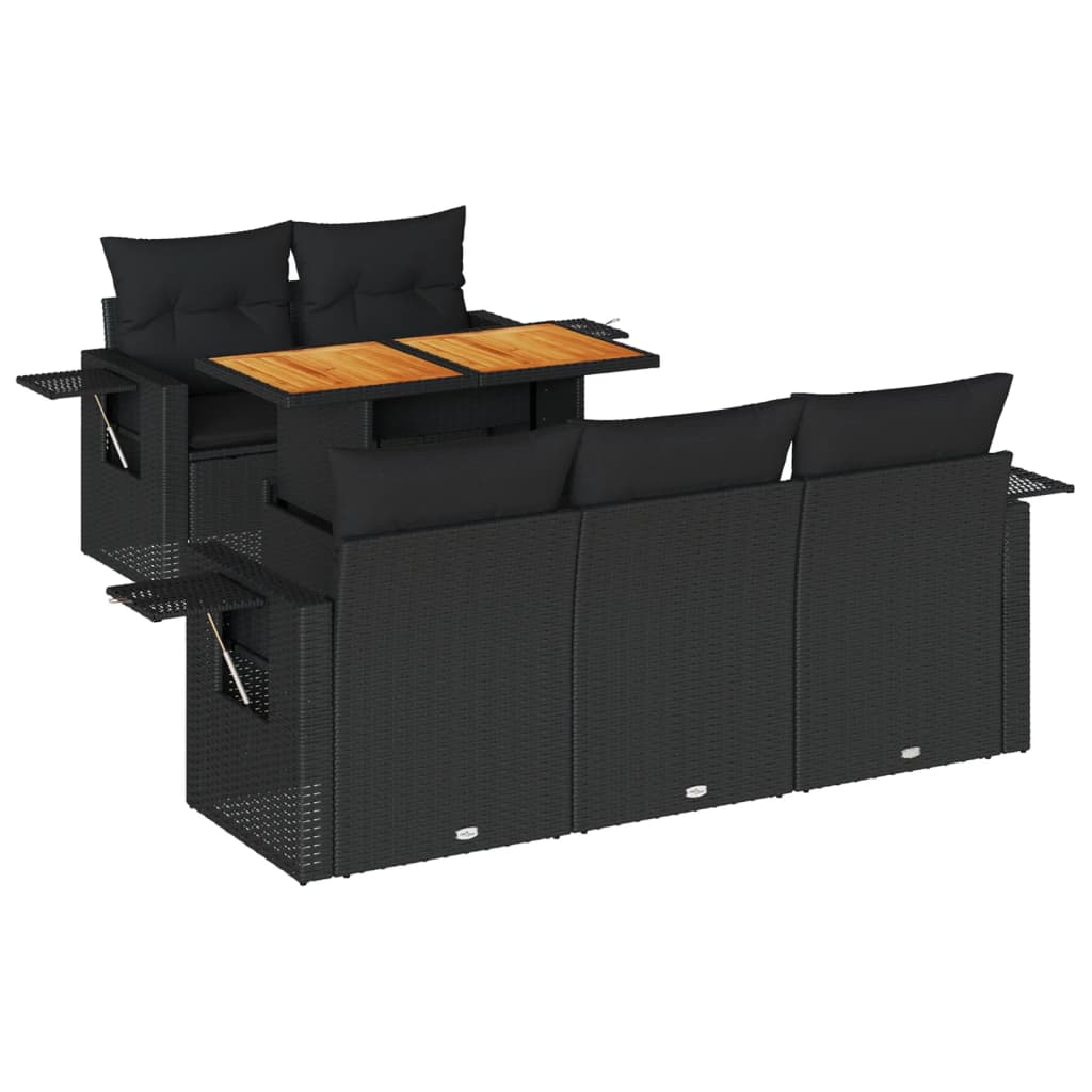 vidaXL 6-delige Loungeset met kussens poly rattan zwart
