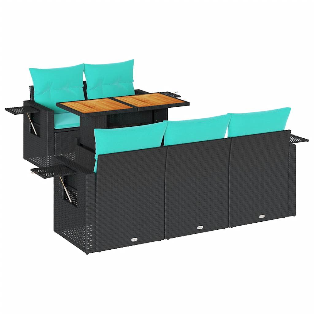 vidaXL 6-Piece Lounge Set with Cushions Poly Rattan Black