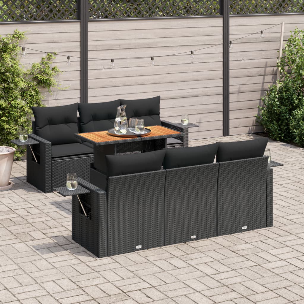 vidaXL 7-Piece Lounge Set with Cushions Poly Rattan Black