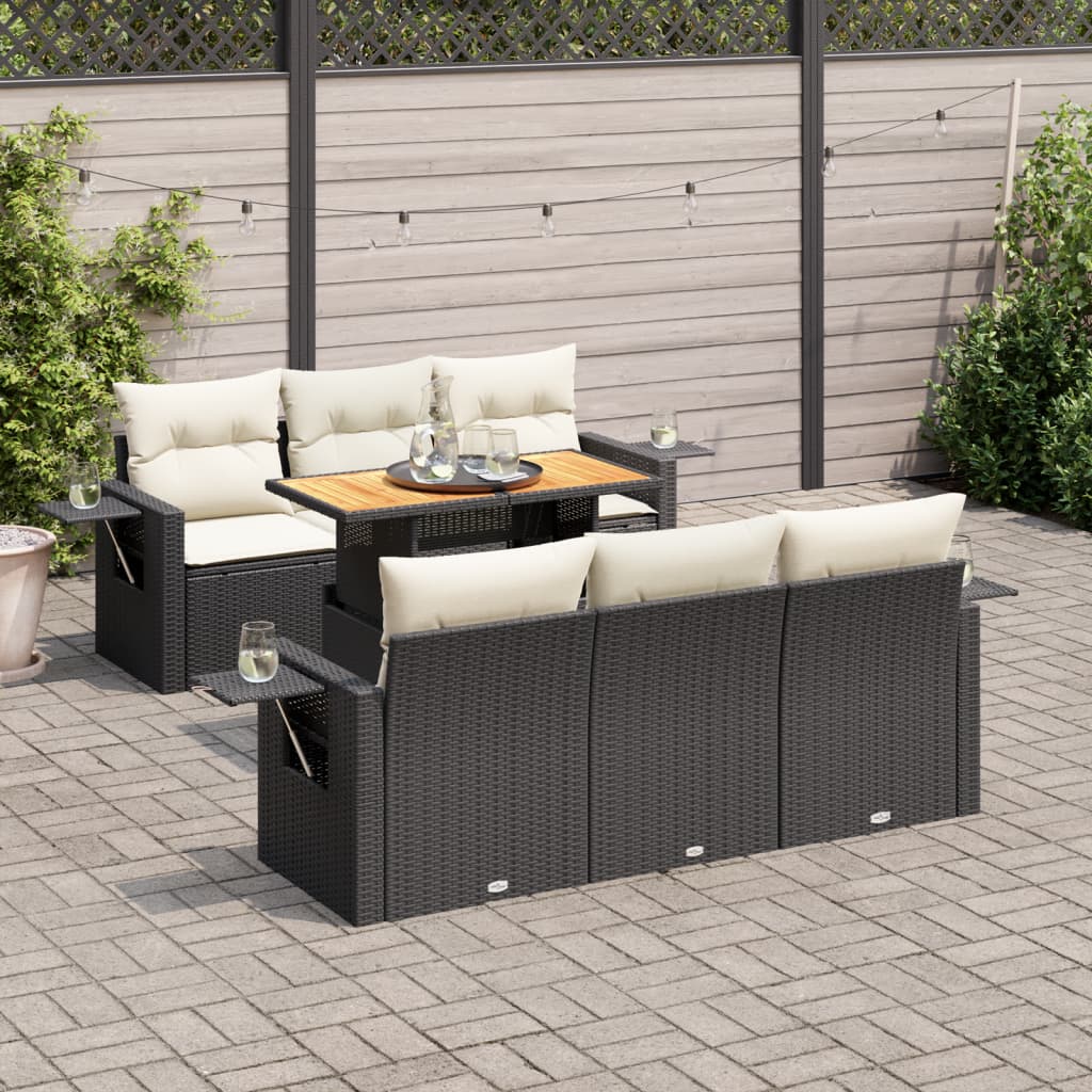 vidaXL 7-Piece Lounge Set with Cushions Poly Rattan Black