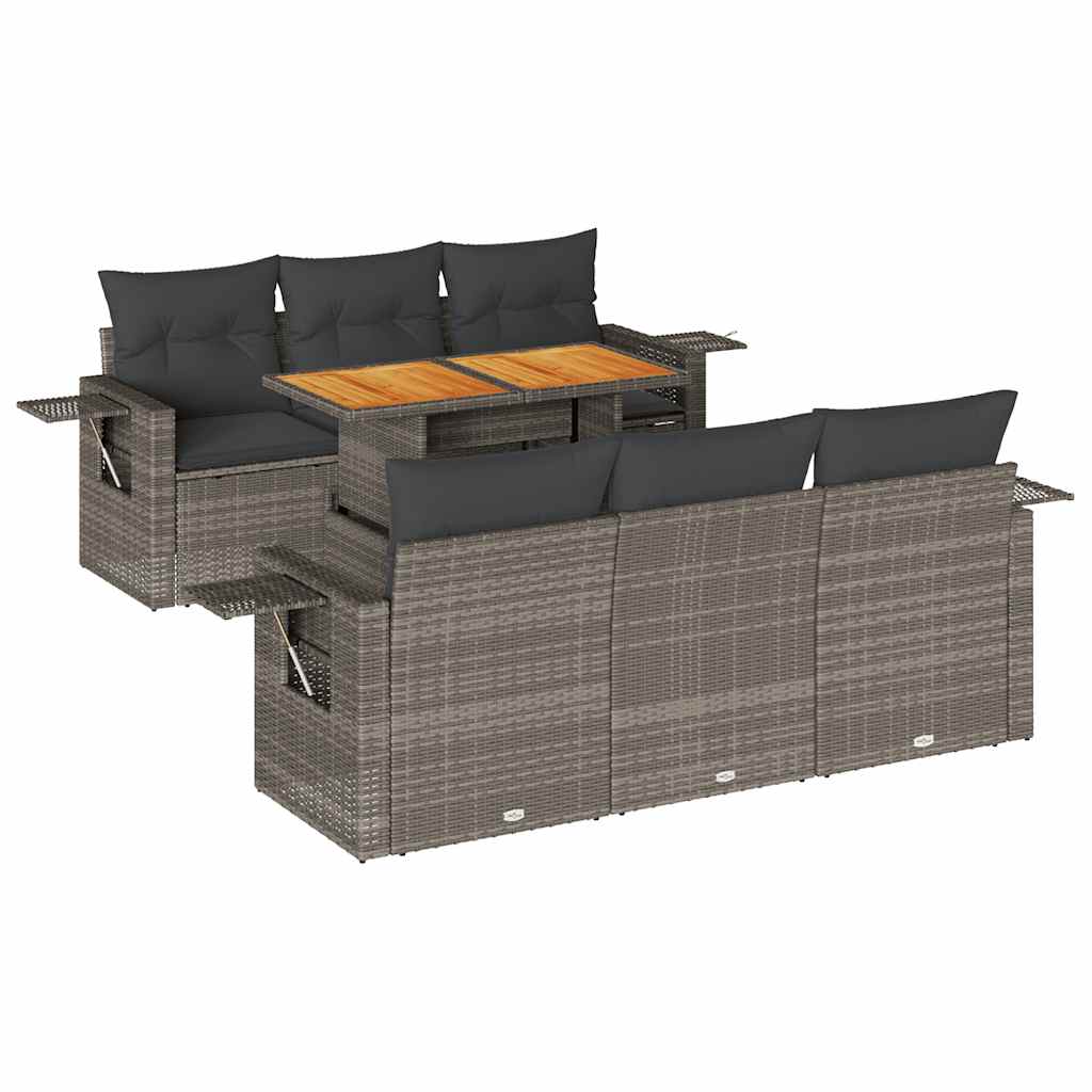 vidaXL 7-Piece Lounge Set with Cushions Poly Rattan Black