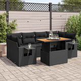 vidaXL 7-Piece Lounge Set with Cushions Poly Rattan Black