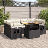 vidaXL 7-Piece Lounge Set with Cushions Poly Rattan Black