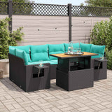 vidaXL 7-delige Loungeset met kussens poly rattan zwart