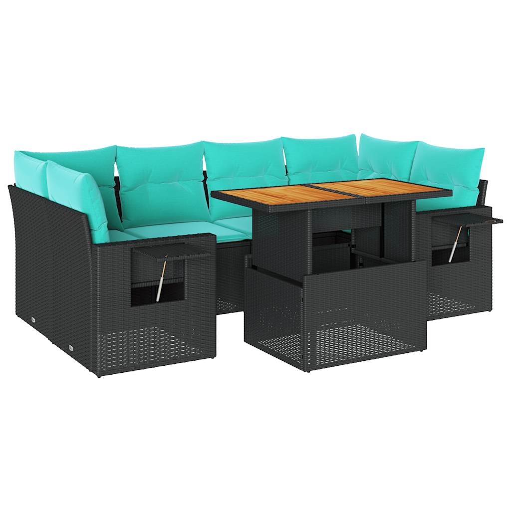 vidaXL 7-delige Loungeset met kussens poly rattan zwart