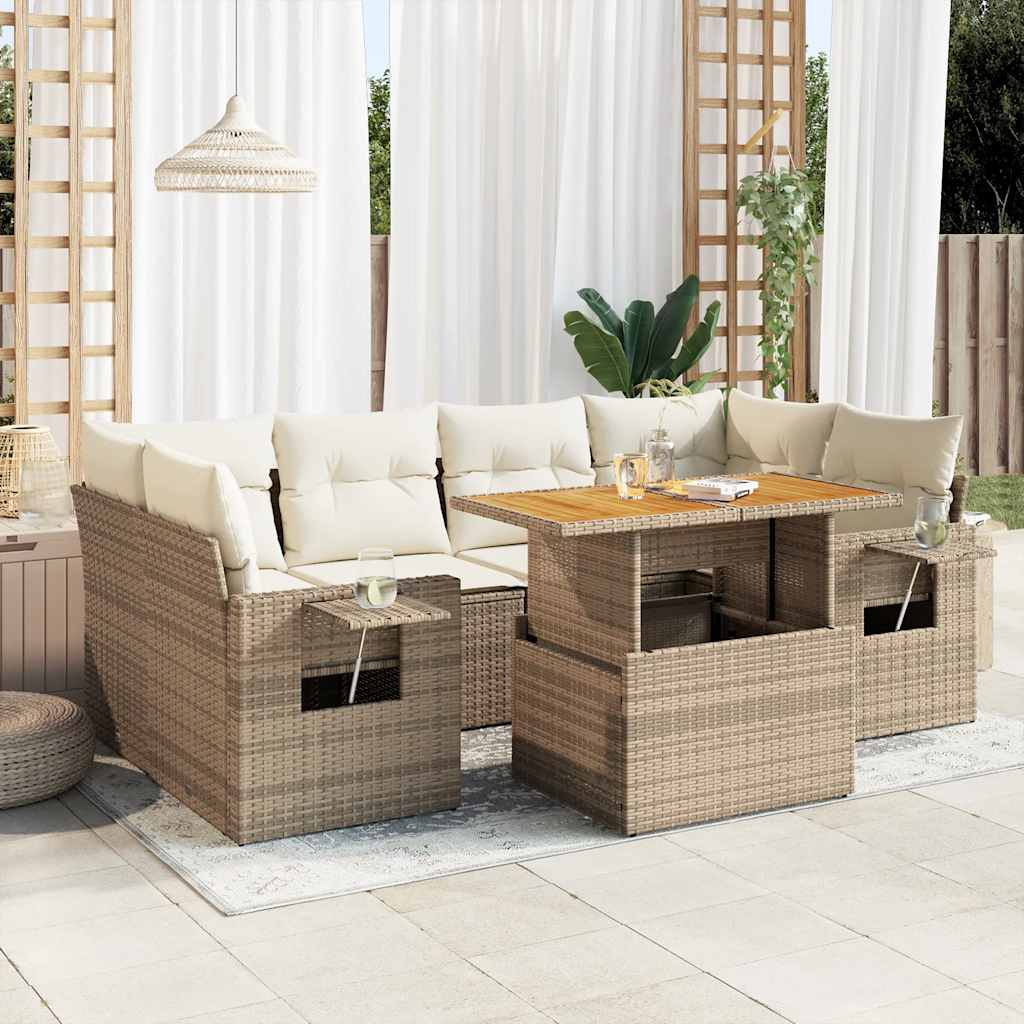 vidaXL 7-Piece Lounge Set with Cushions Poly Rattan Black