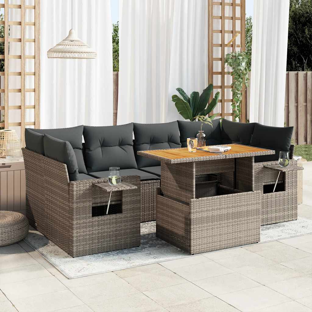 vidaXL 7-Piece Lounge Set with Cushions Poly Rattan Black