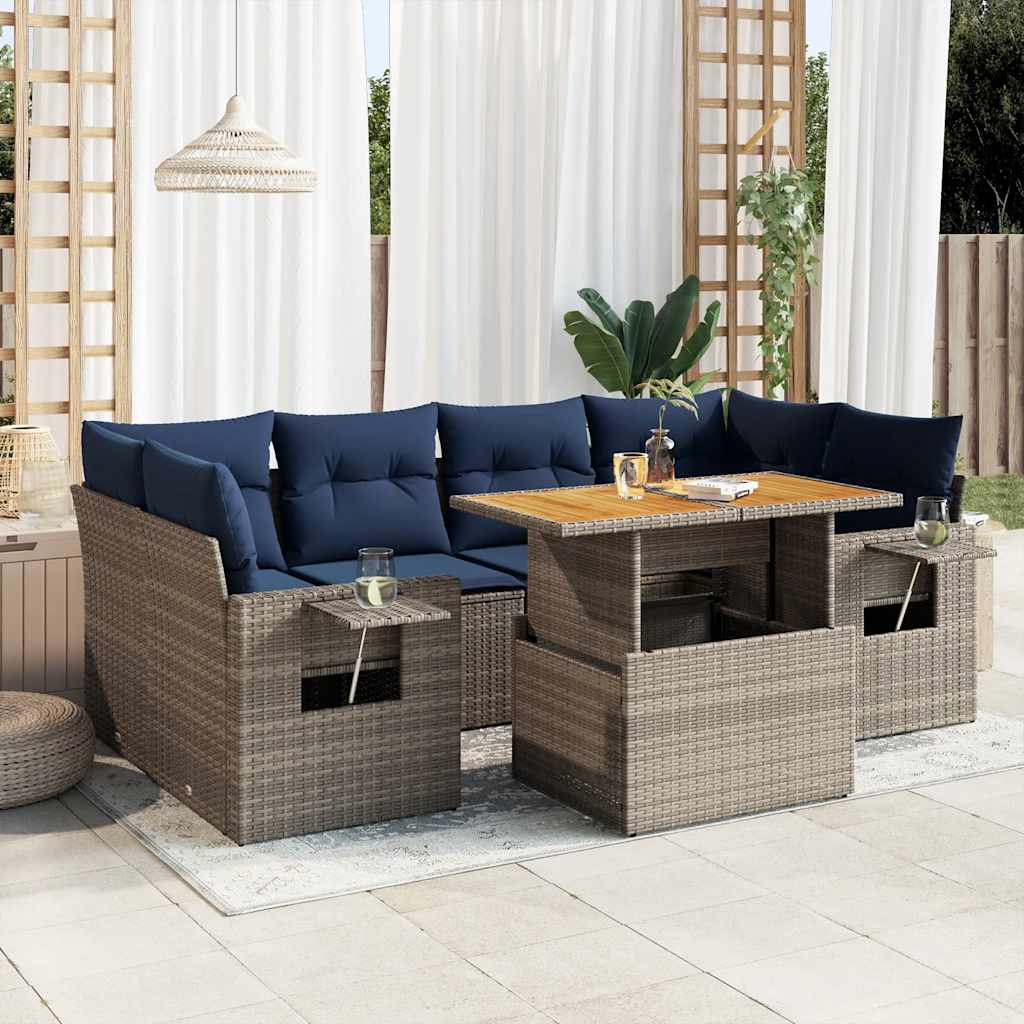 vidaXL 7-delige Loungeset met kussens poly rattan zwart