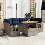 vidaXL 7-delige Loungeset met kussens poly rattan zwart