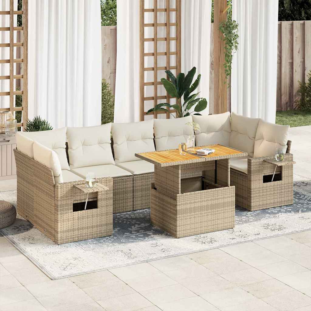 vidaXL 8-delige Loungeset met kussens poly rattan zwart