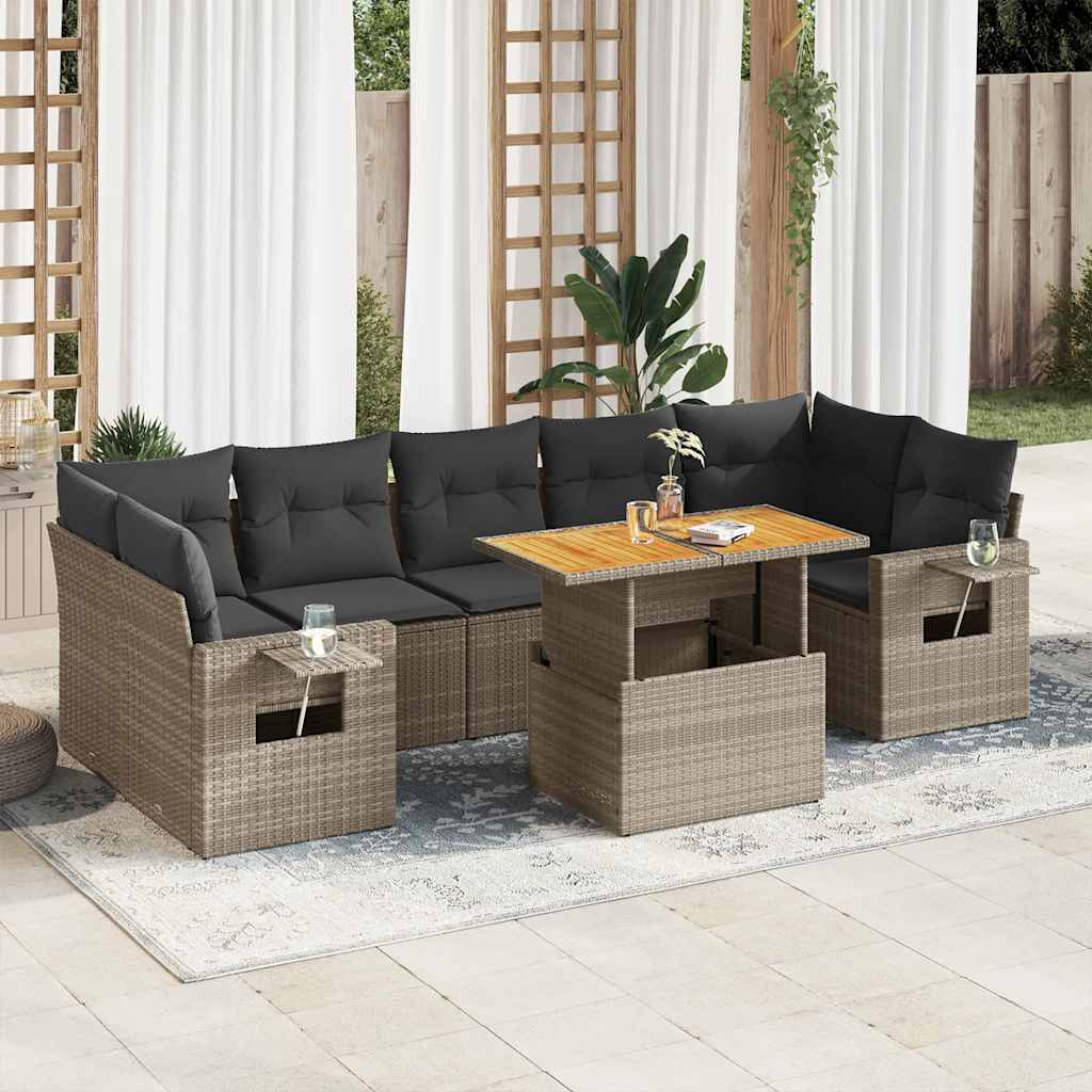 vidaXL 8-delige Loungeset met kussens poly rattan zwart