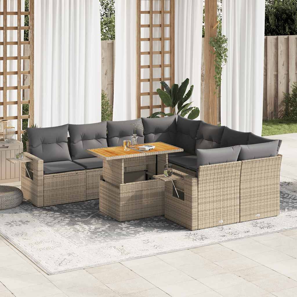 vidaXL 9-delige Loungeset met kussens poly rattan zwart