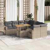 vidaXL 9-delige Loungeset met kussens poly rattan zwart