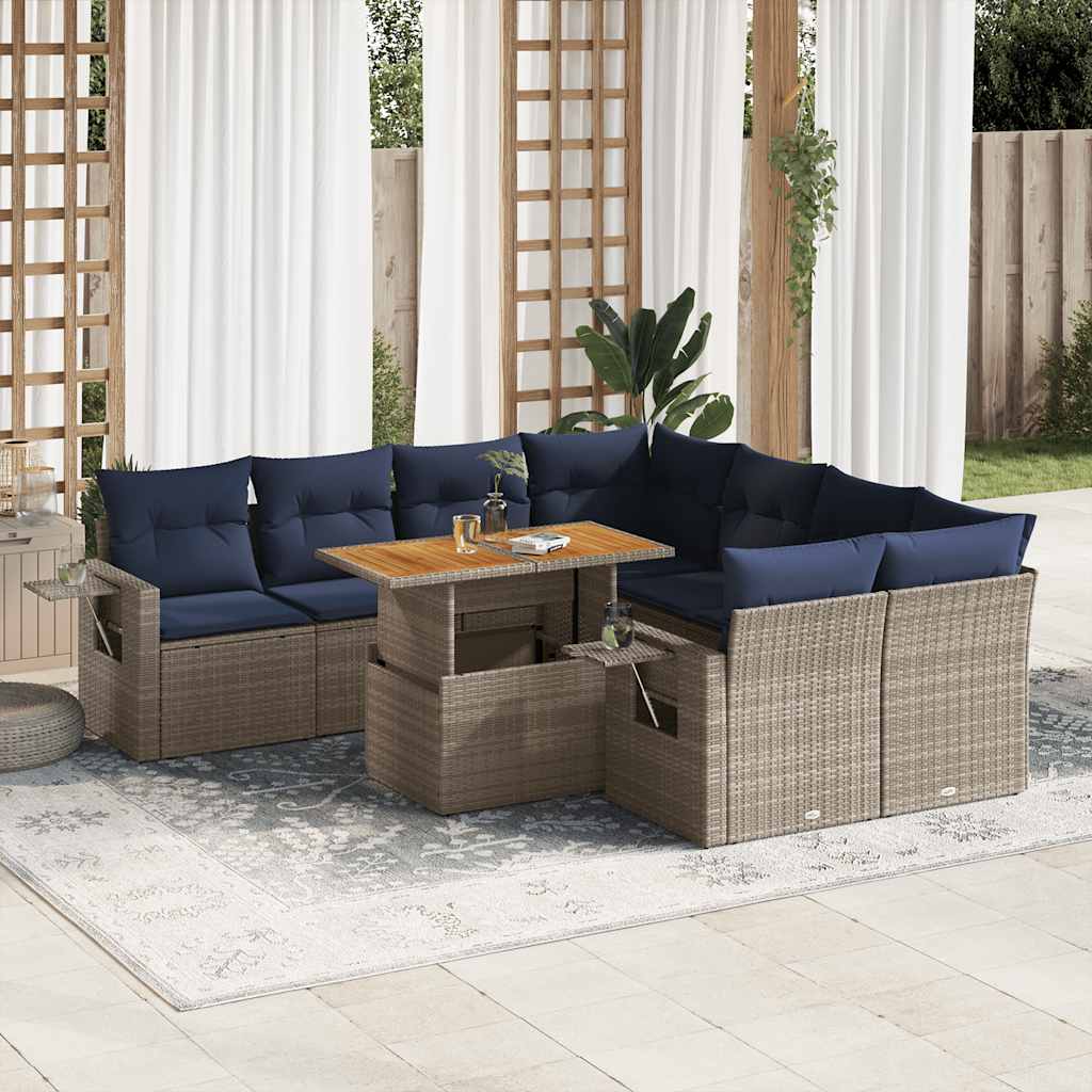 vidaXL 9-delige Loungeset met kussens poly rattan zwart
