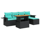 vidaXL 6-delige Loungeset met kussens poly rattan zwart