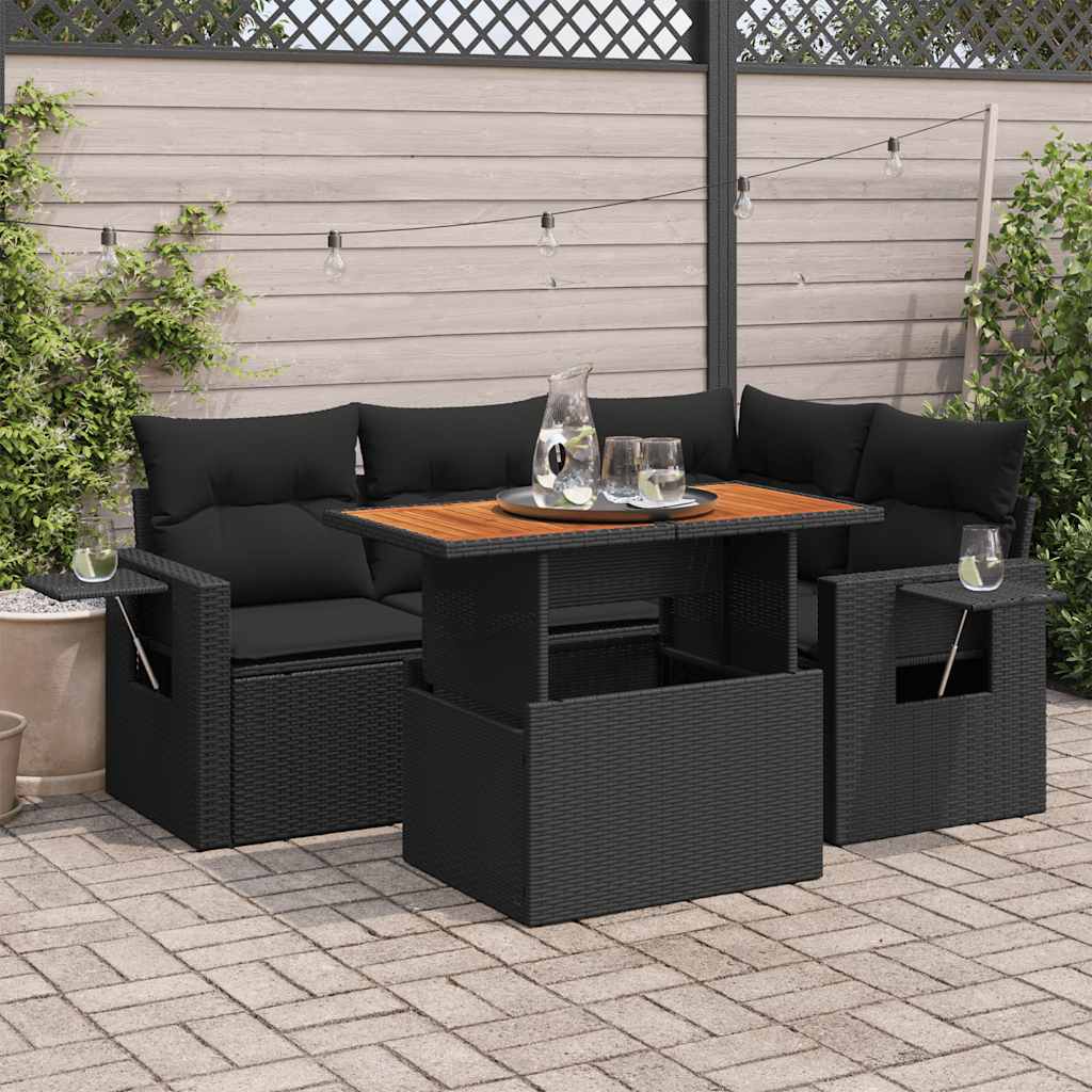 vidaXL 5-Piece Lounge Set with Cushions Poly Rattan Black