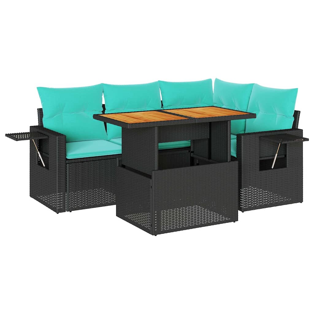 vidaXL 5-piece Lounge Set with Cushions Poly Rattan Black