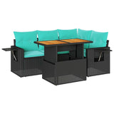 vidaXL 5-piece Lounge Set with Cushions Poly Rattan Black