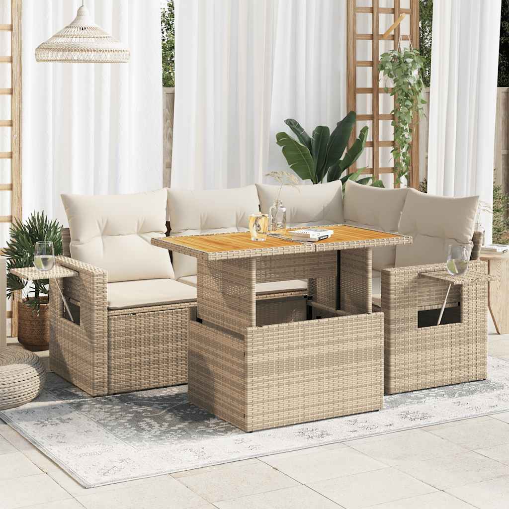 vidaXL 5-Piece Lounge Set with Cushions Poly Rattan Black