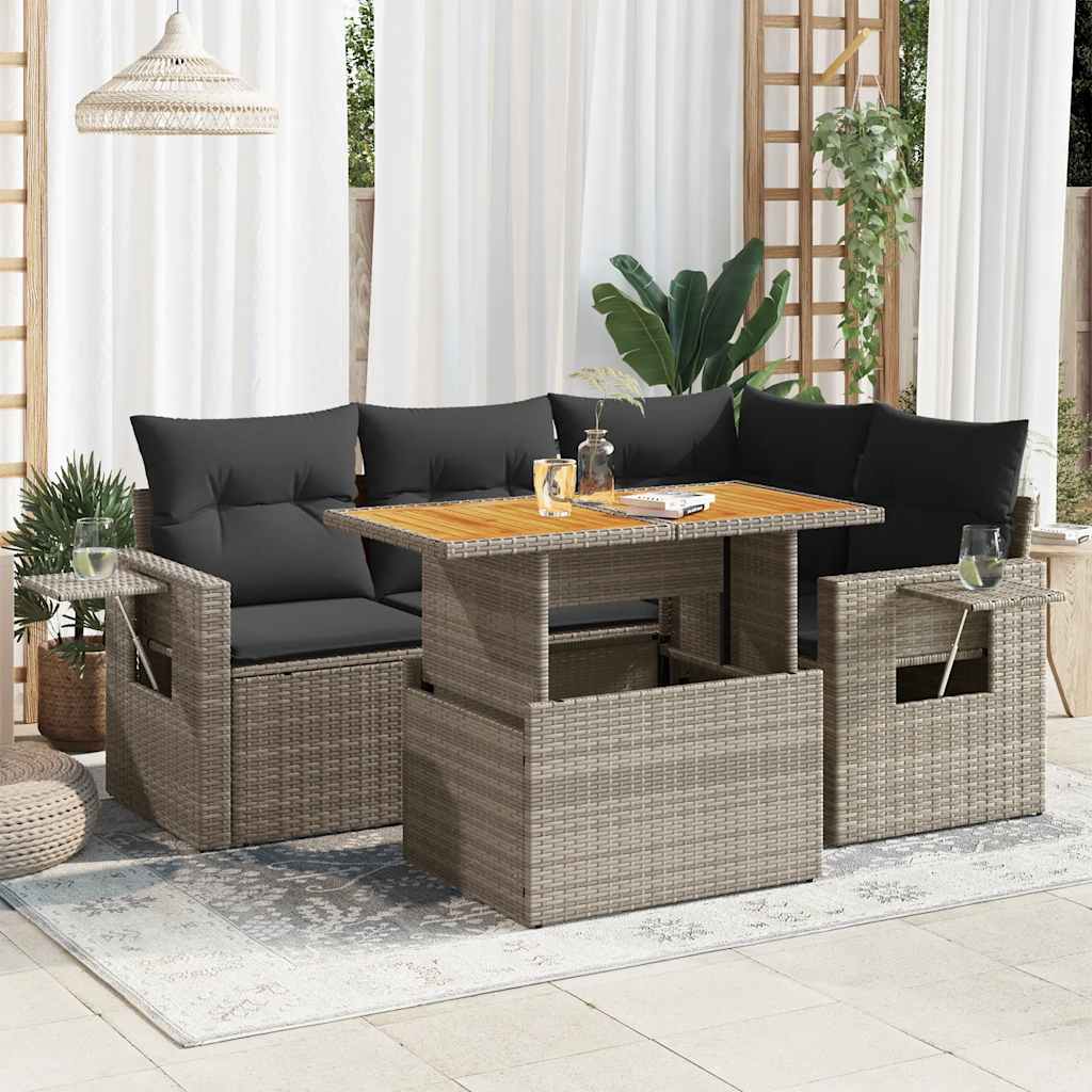 vidaXL 5-Piece Lounge Set with Cushions Poly Rattan Black