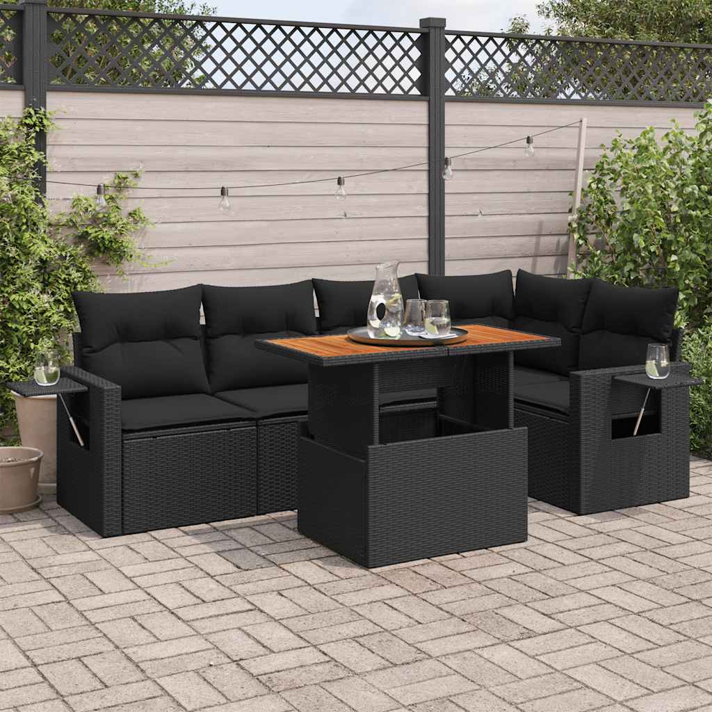 vidaXL 6-delige Loungeset met kussens poly rattan zwart