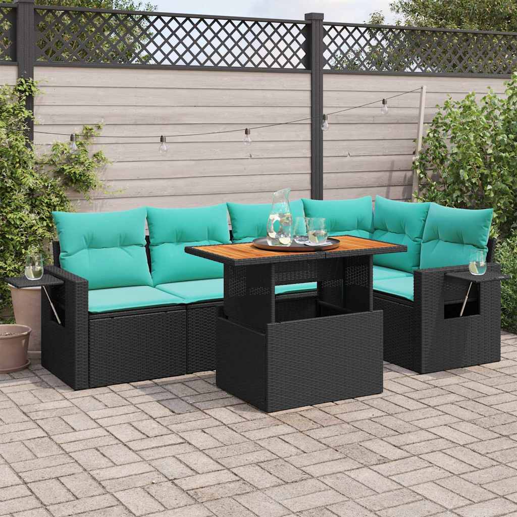 vidaXL 6-Piece Lounge Set with Cushions Poly Rattan Black