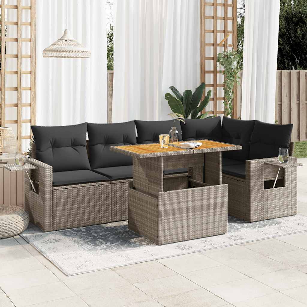 vidaXL 6-delige Loungeset met kussens poly rattan zwart
