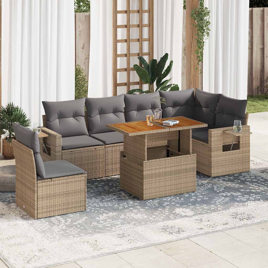 vidaXL 7-delige Loungeset met kussens poly rattan zwart