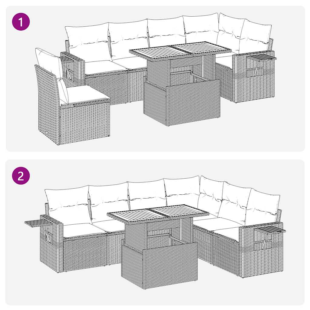 vidaXL 7-delige Loungeset met kussens poly rattan zwart